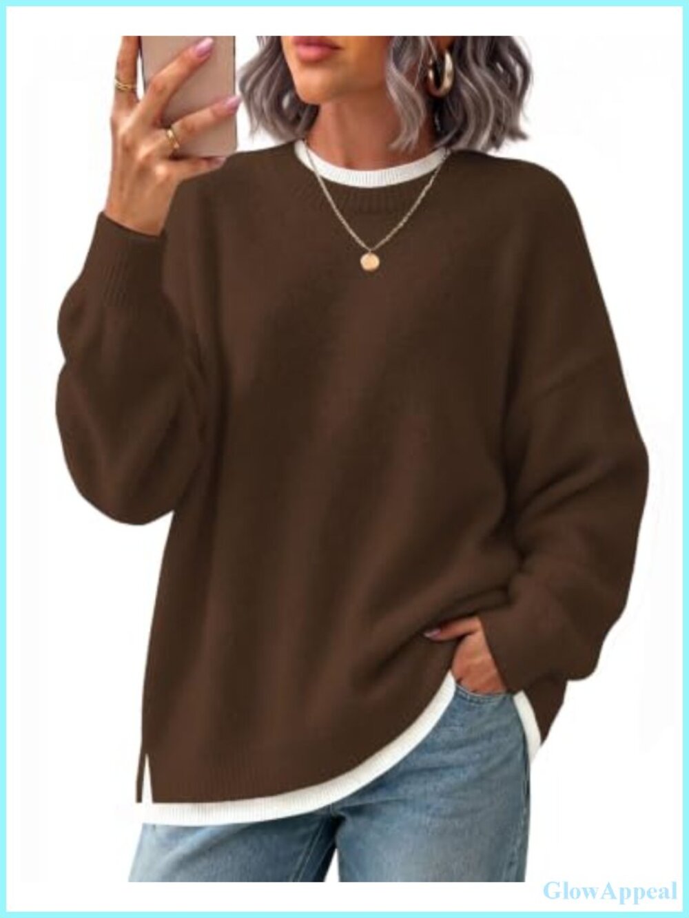 Womens Oversized Sweater Mock Layer Pullover Knit Top Fall Winter